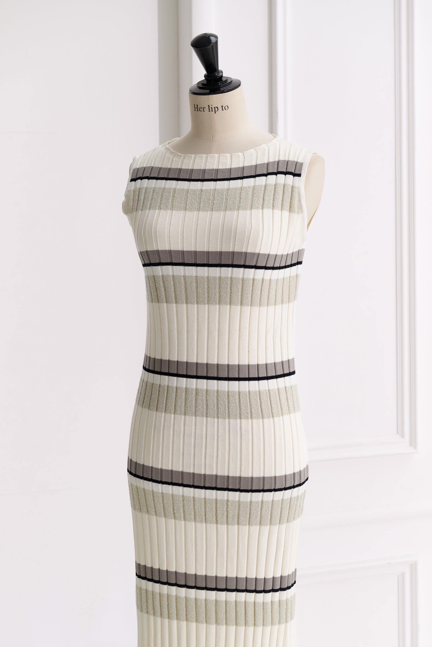 ワンピース herlipto Moor Argyle Ribbon Knit Dress New color] Cotton Striped Ribbed Knit Dress