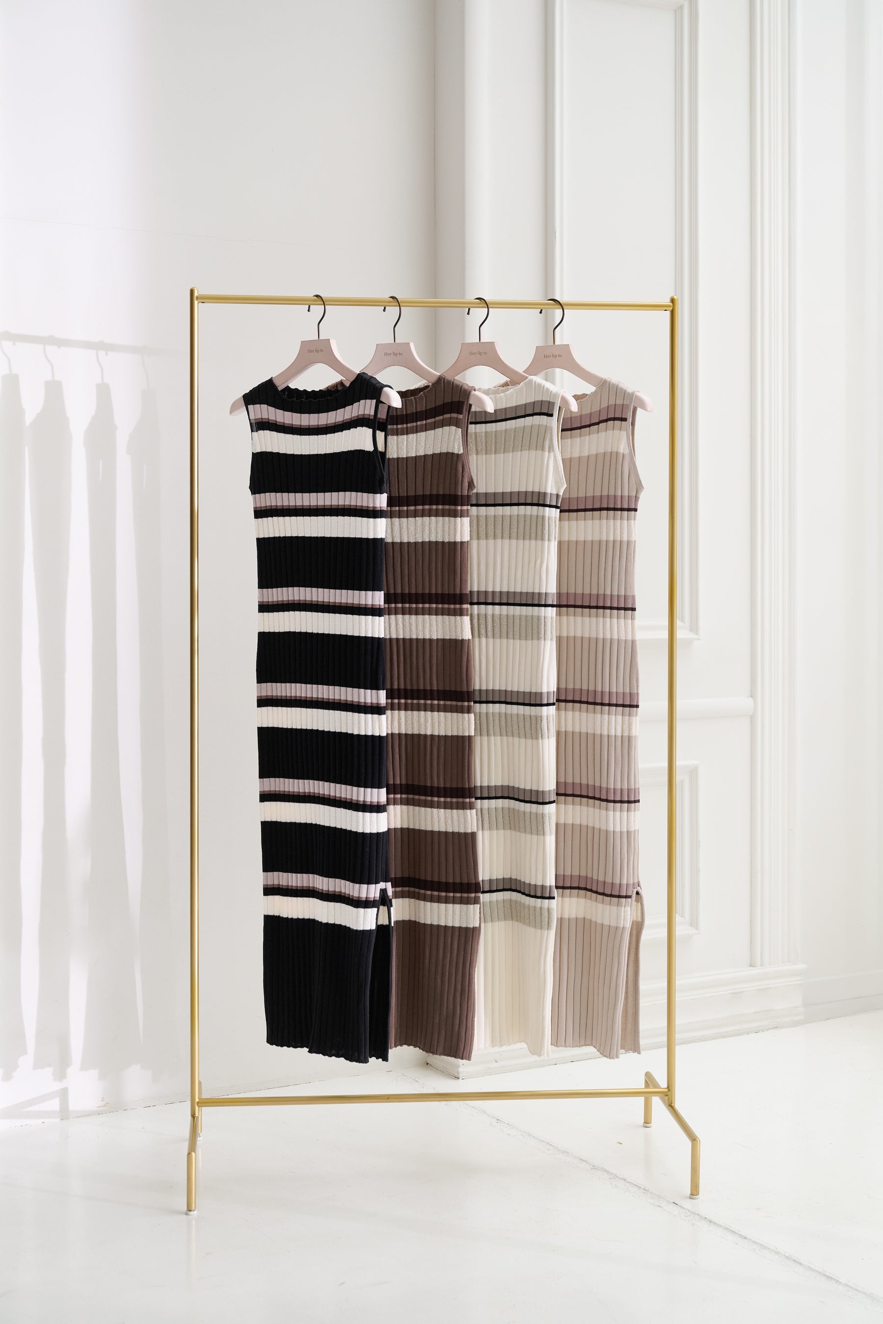 [New color] Cotton Striped Ribbed Knit Dress