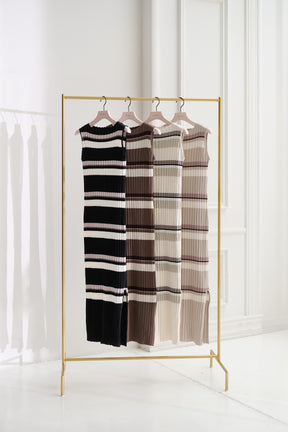 [New color] Cotton Striped Ribbed Knit Dress