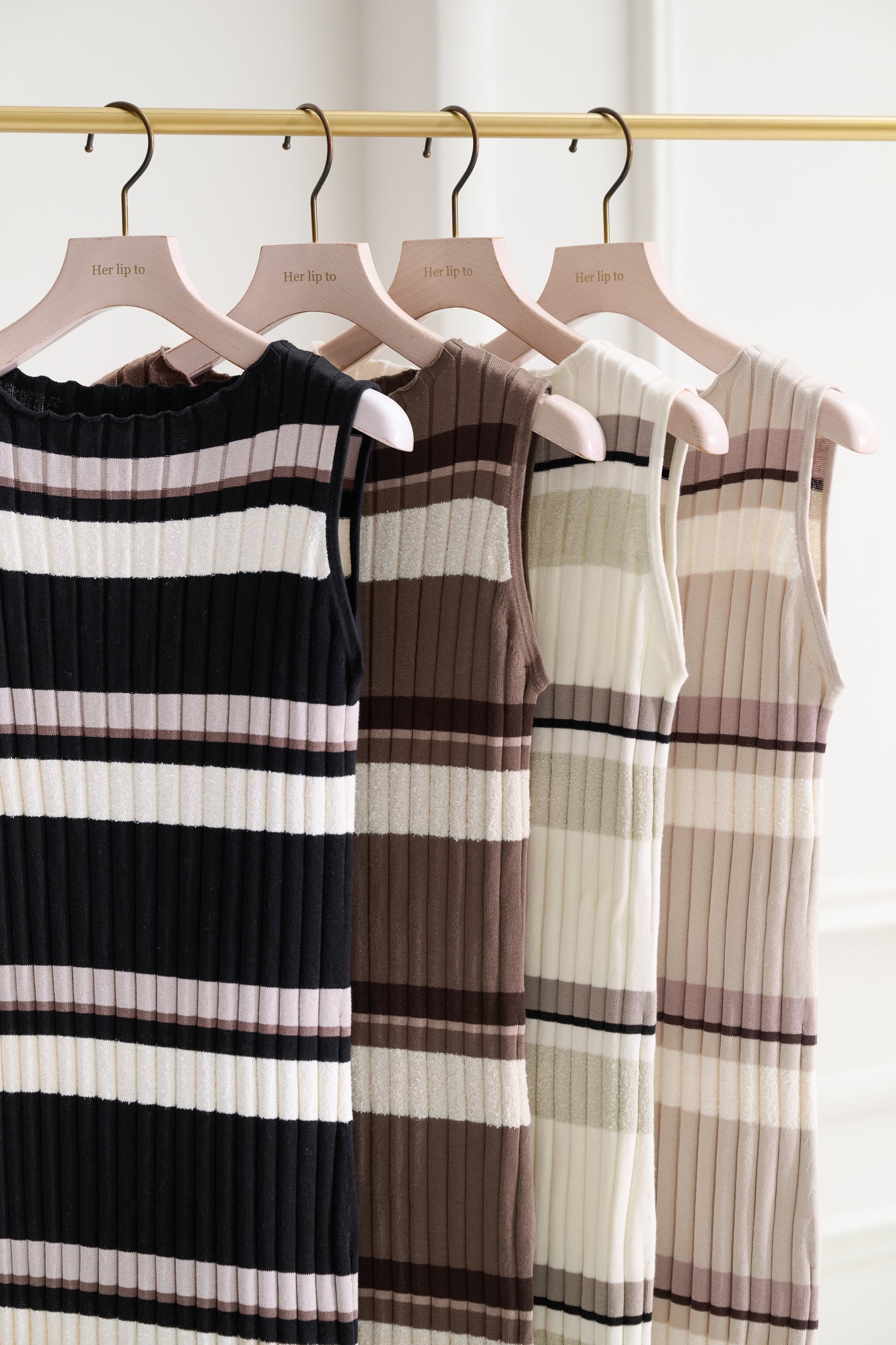 [New color] Cotton Striped Ribbed Knit Dress