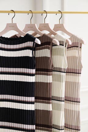 [New color] Cotton Striped Ribbed Knit Dress