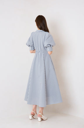 シャツドレスherlipto Volume Sleeve Stripe Dress blue