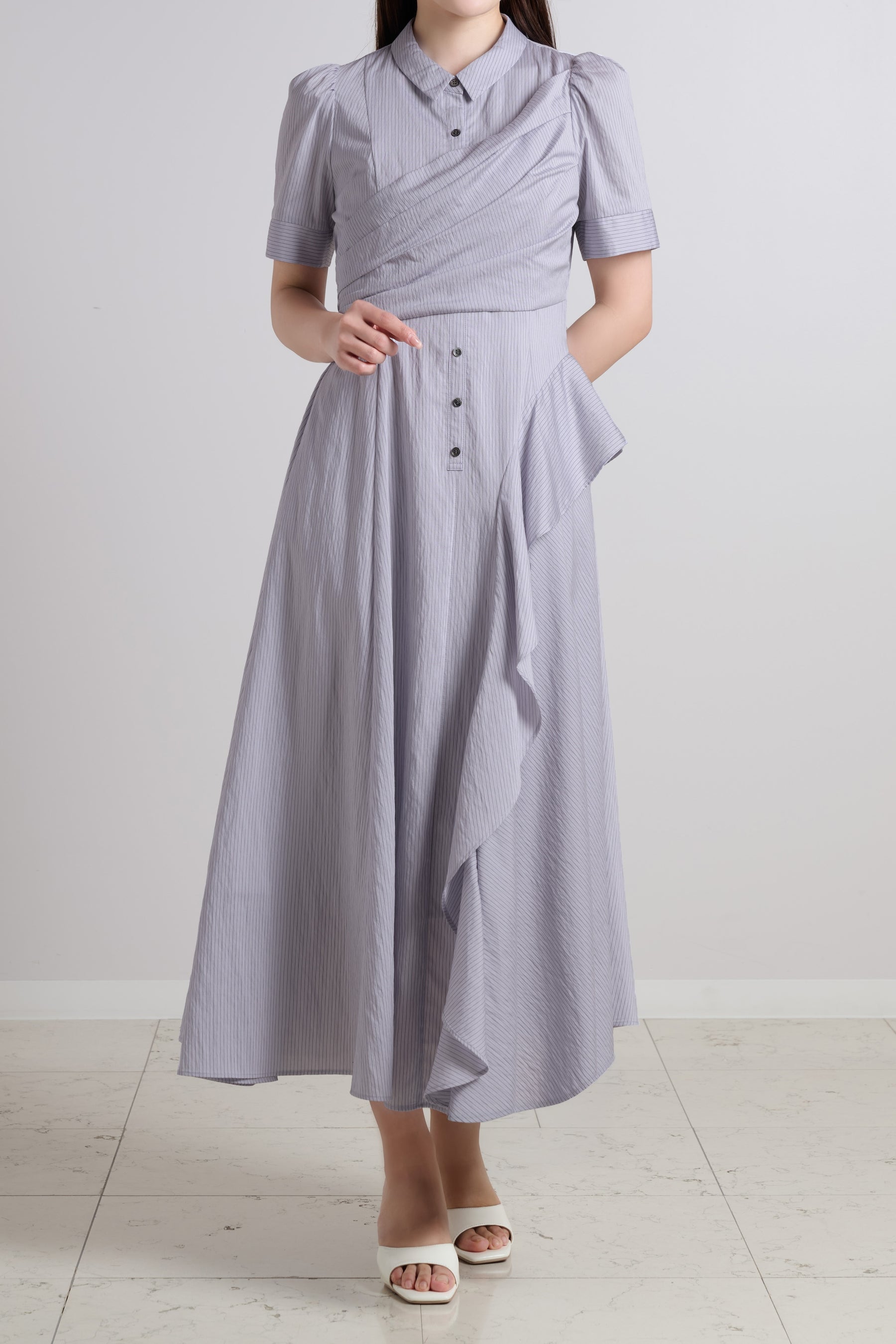 Striped Asymmetrical Shirt Dress