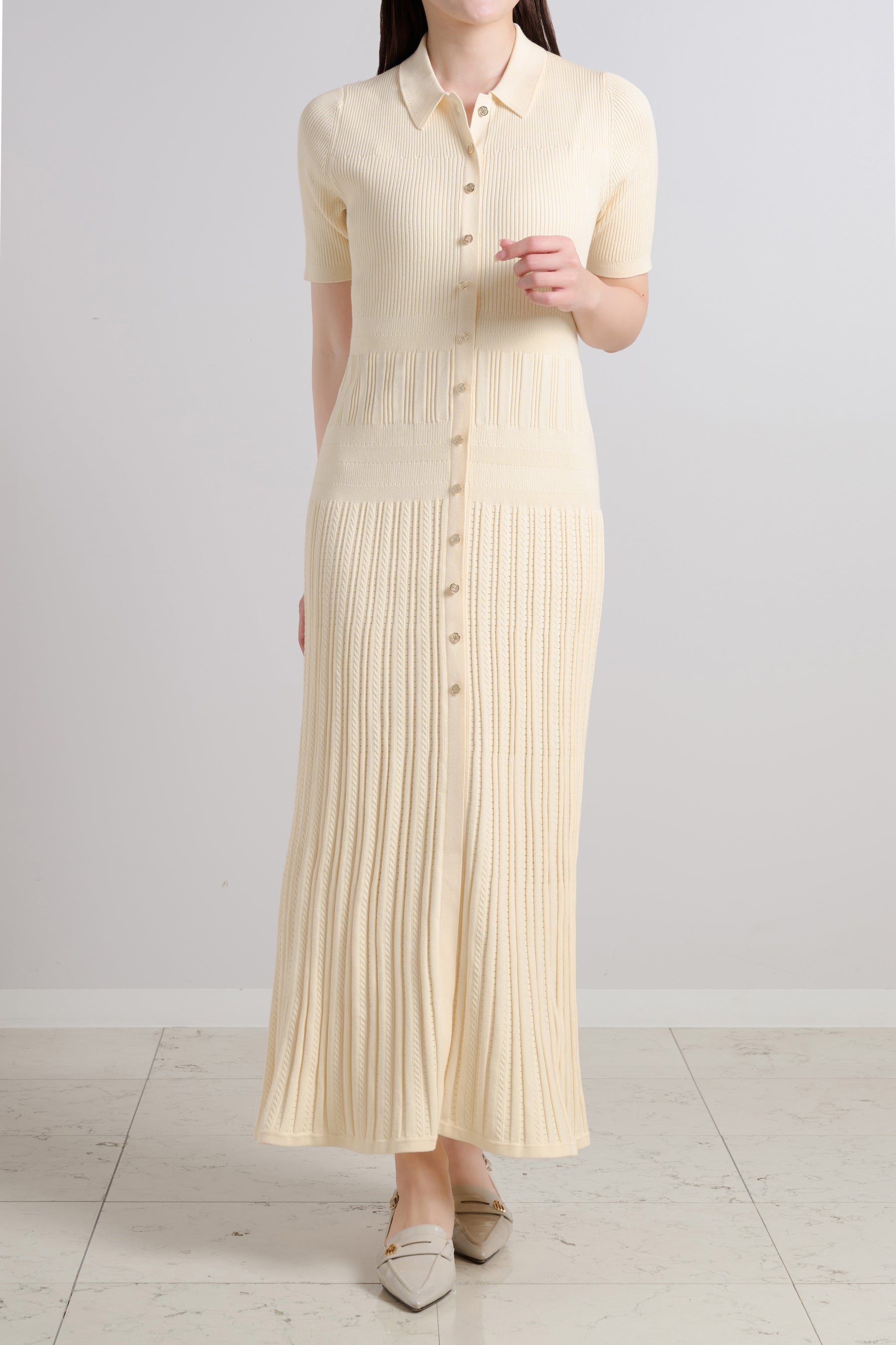 [Essentia] Eyelet Polo Knit Dress