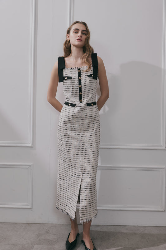 Vol.2 Tie-Shoulder Tweed Dress