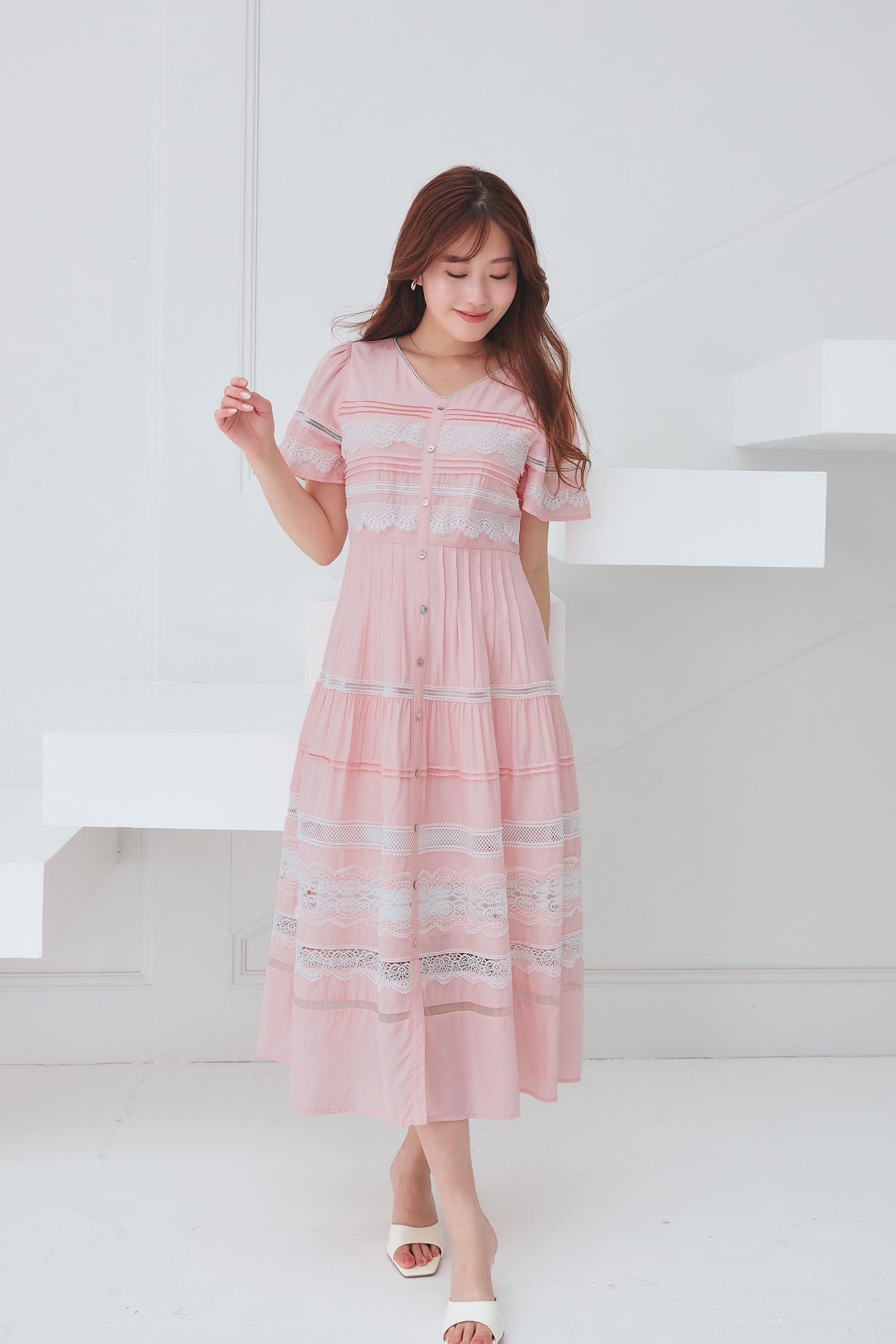 Clair Pintuck Lace Dress
