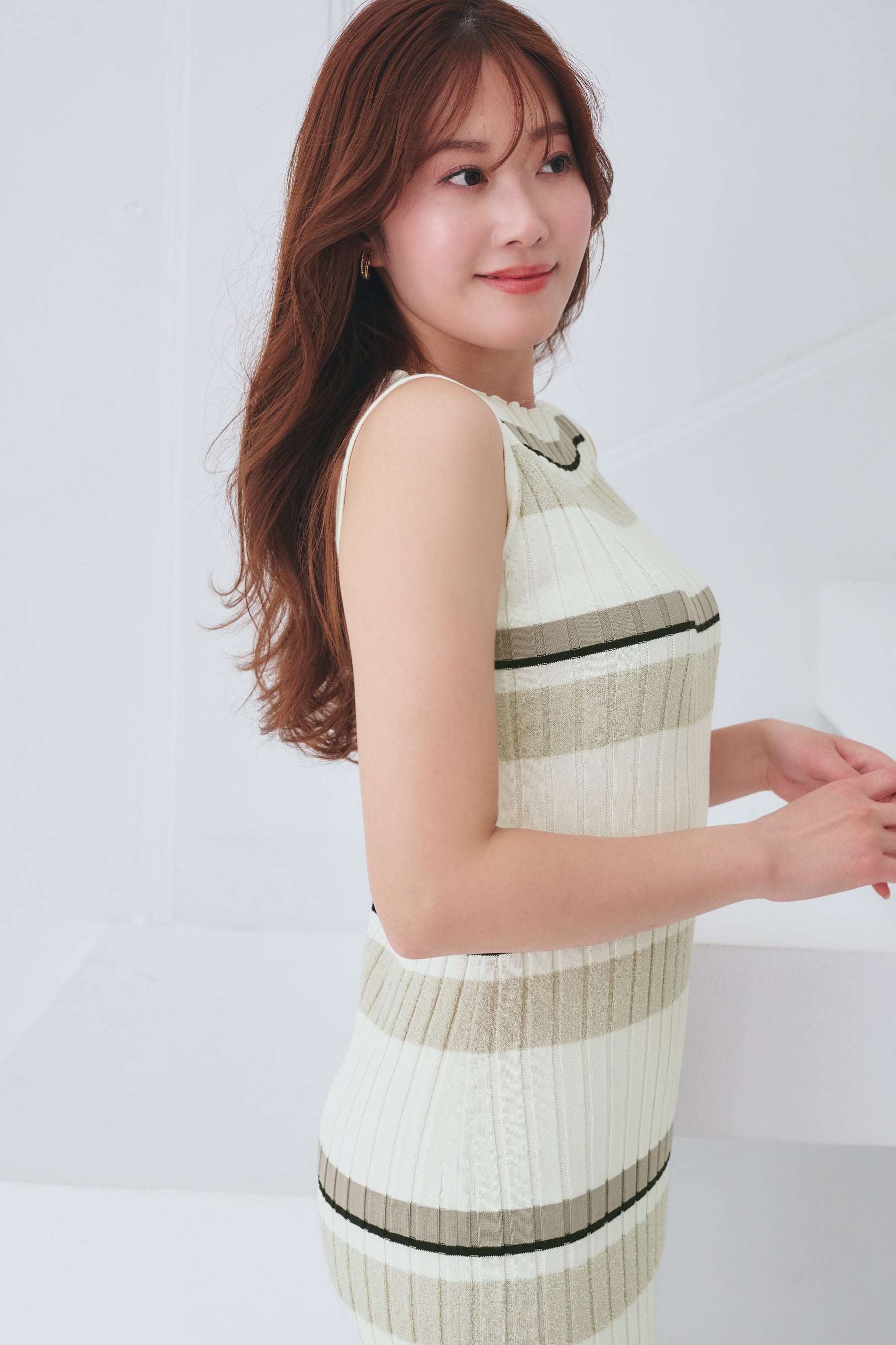 新色】Cotton Striped Ribbed Knit Dress