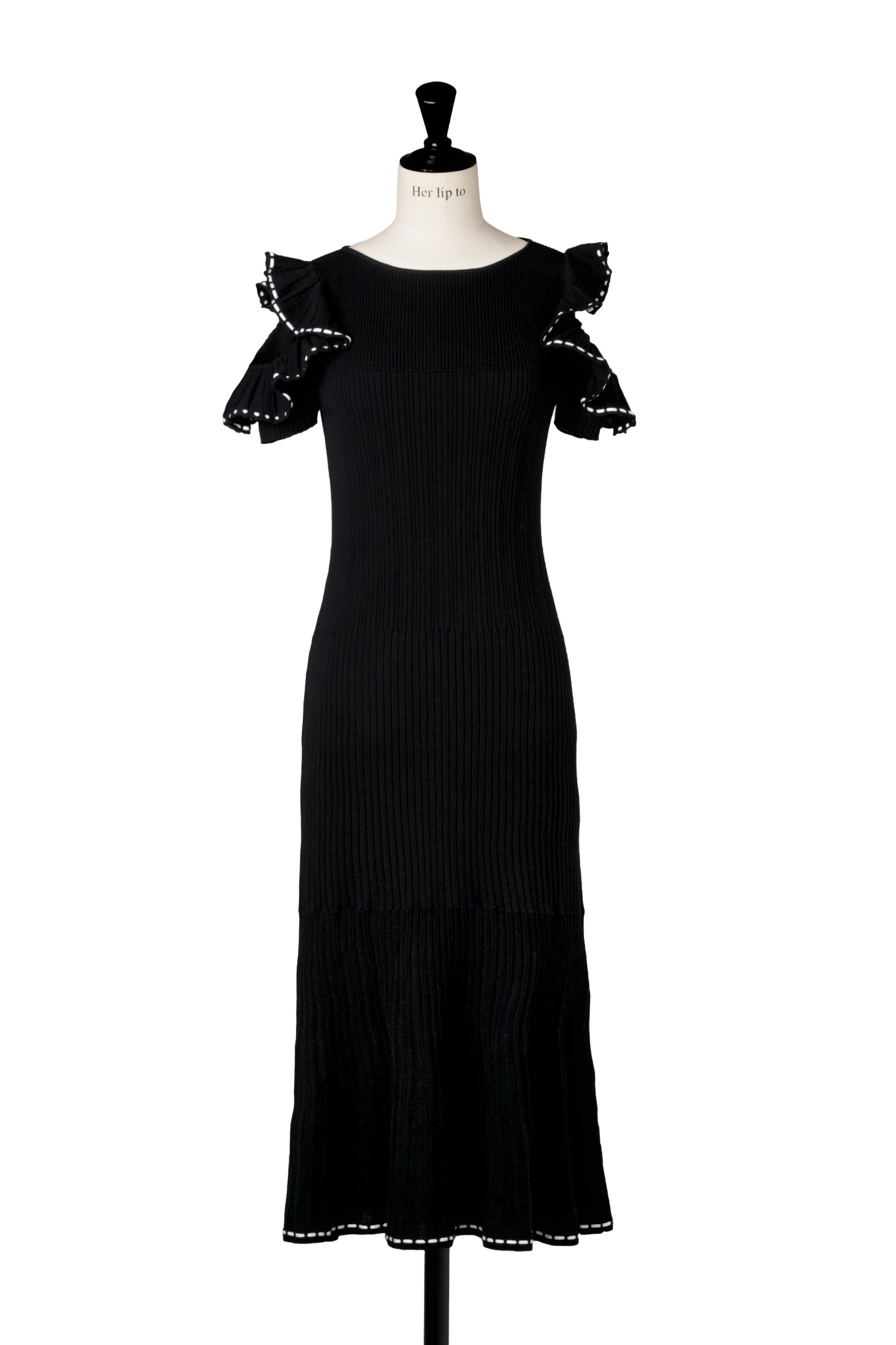 6月上旬発送】Stitch Frill-Shoulder Knit Dress