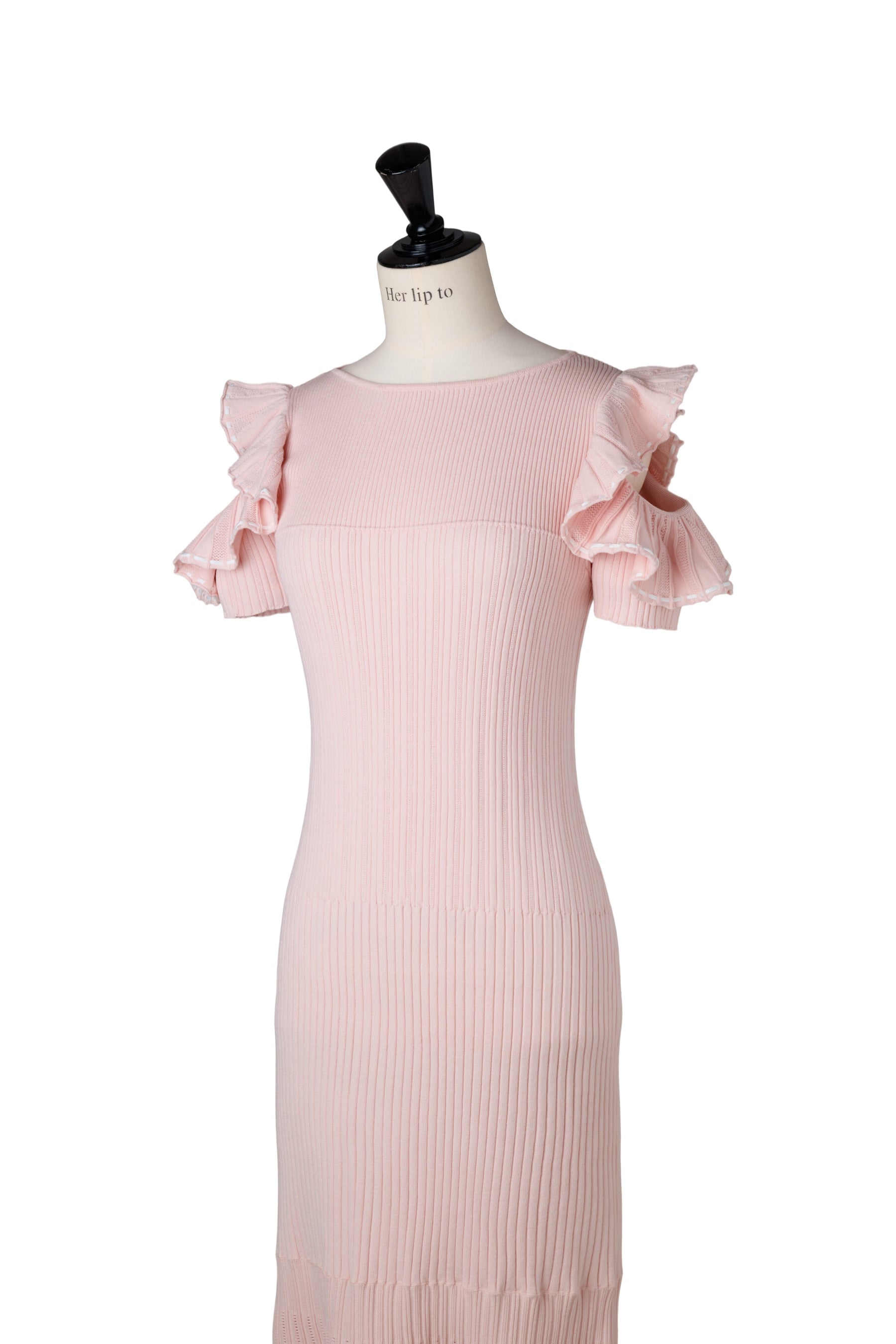 6月上旬発送】Stitch Frill-Shoulder Knit Dress