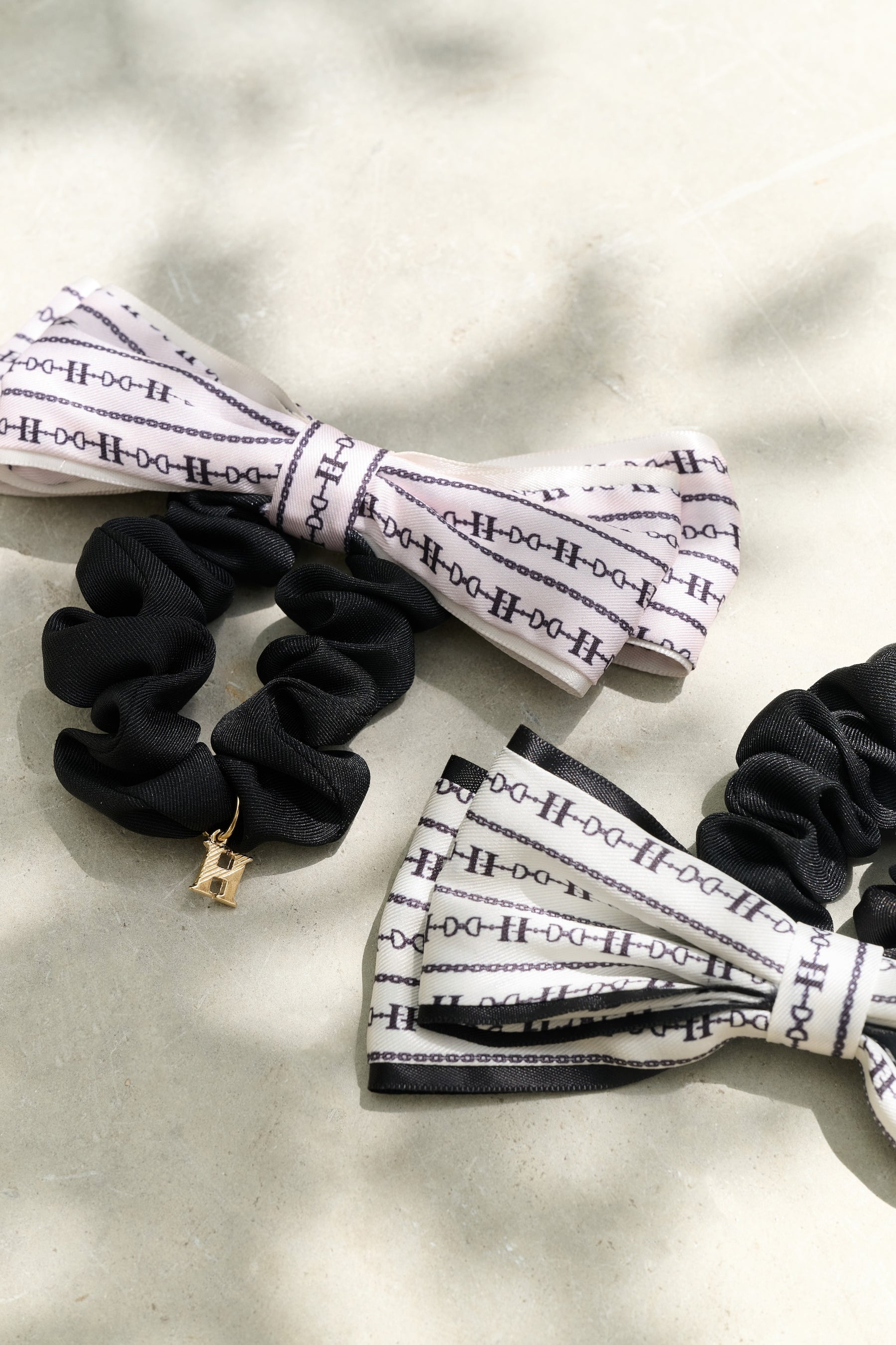 Striped H Logo Ribbon Hair Tie