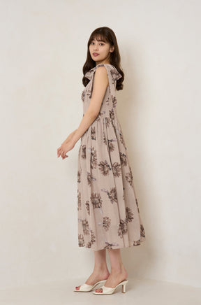 [New color] Sunflower-Printed Midi Dress