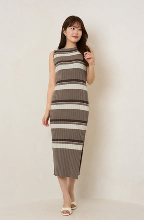 [New color] Cotton Striped Ribbed Knit Dress