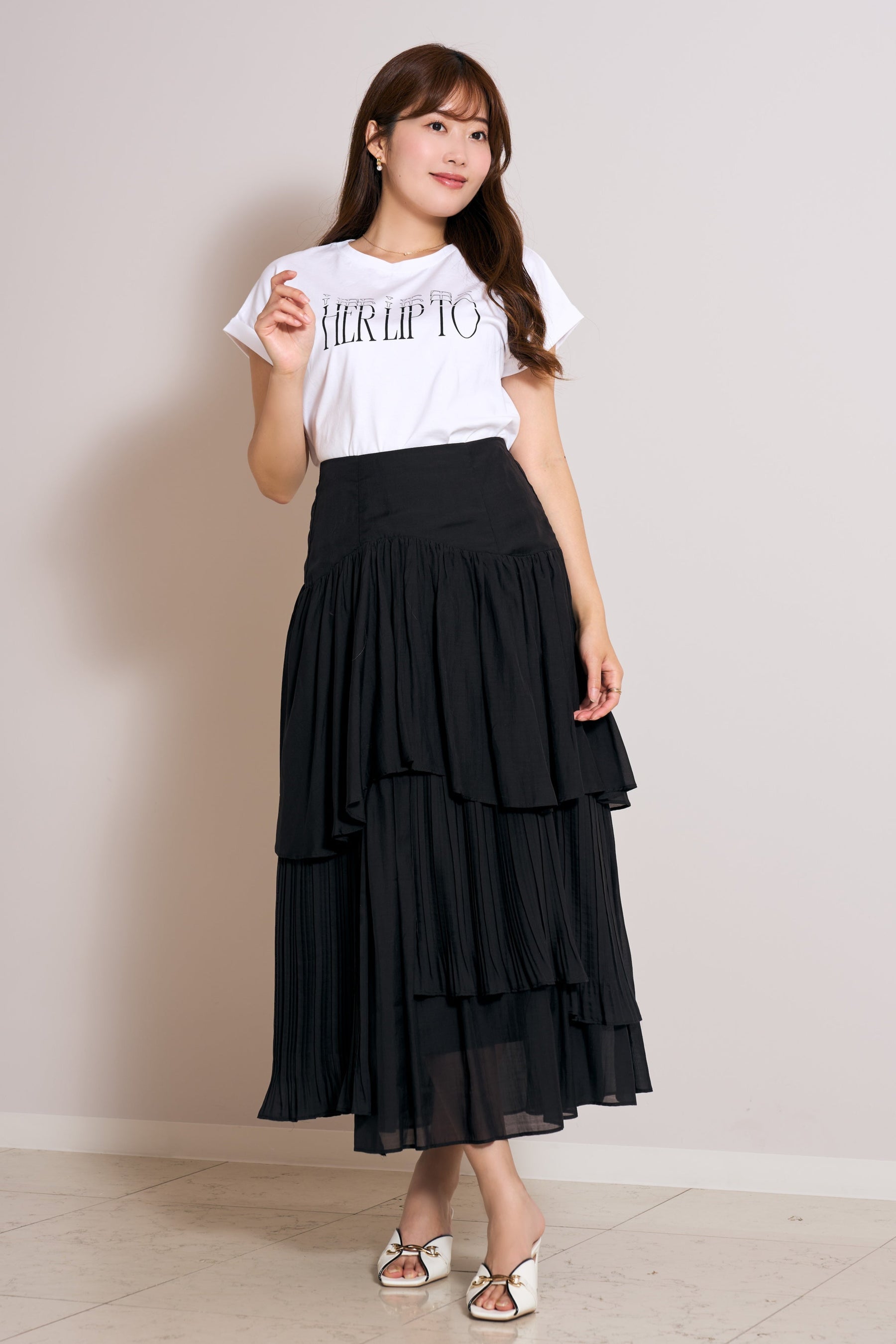Sheer Pleated Tiered Skirt