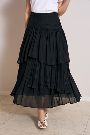 Sheer Pleated Tiered Skirt