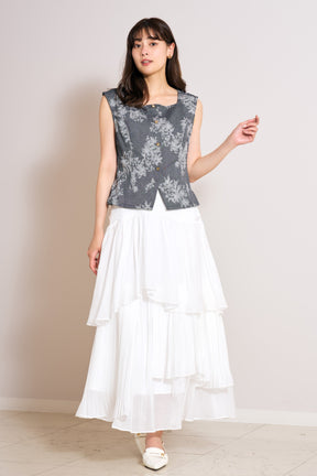 Sheer Pleated Tiered Skirt