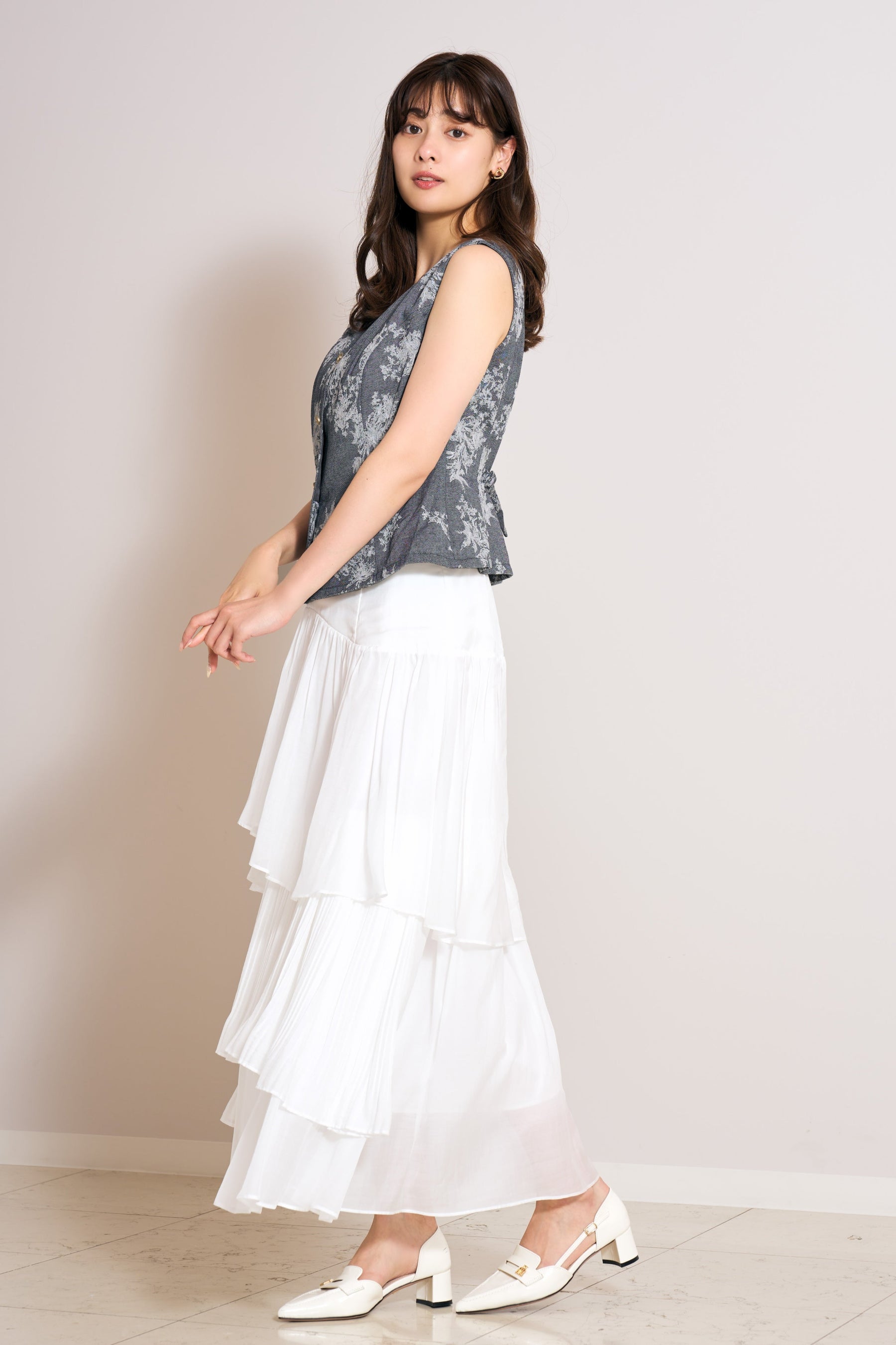 Sheer Pleated Tiered Skirt