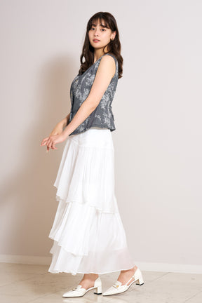 Sheer Pleated Tiered Skirt