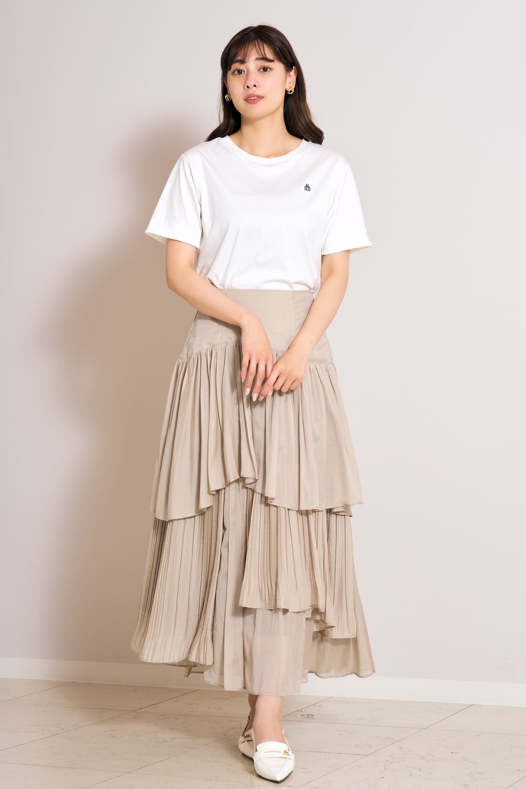 Sheer Pleated Tiered Skirt