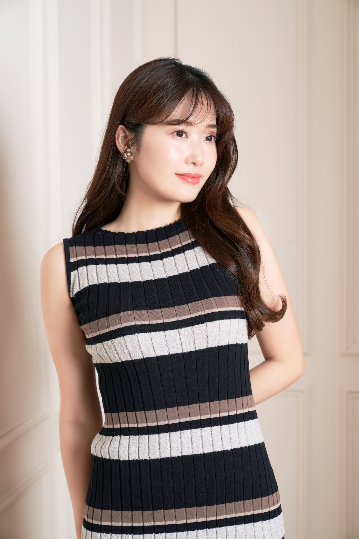 [New color] Cotton Striped Ribbed Knit Dress