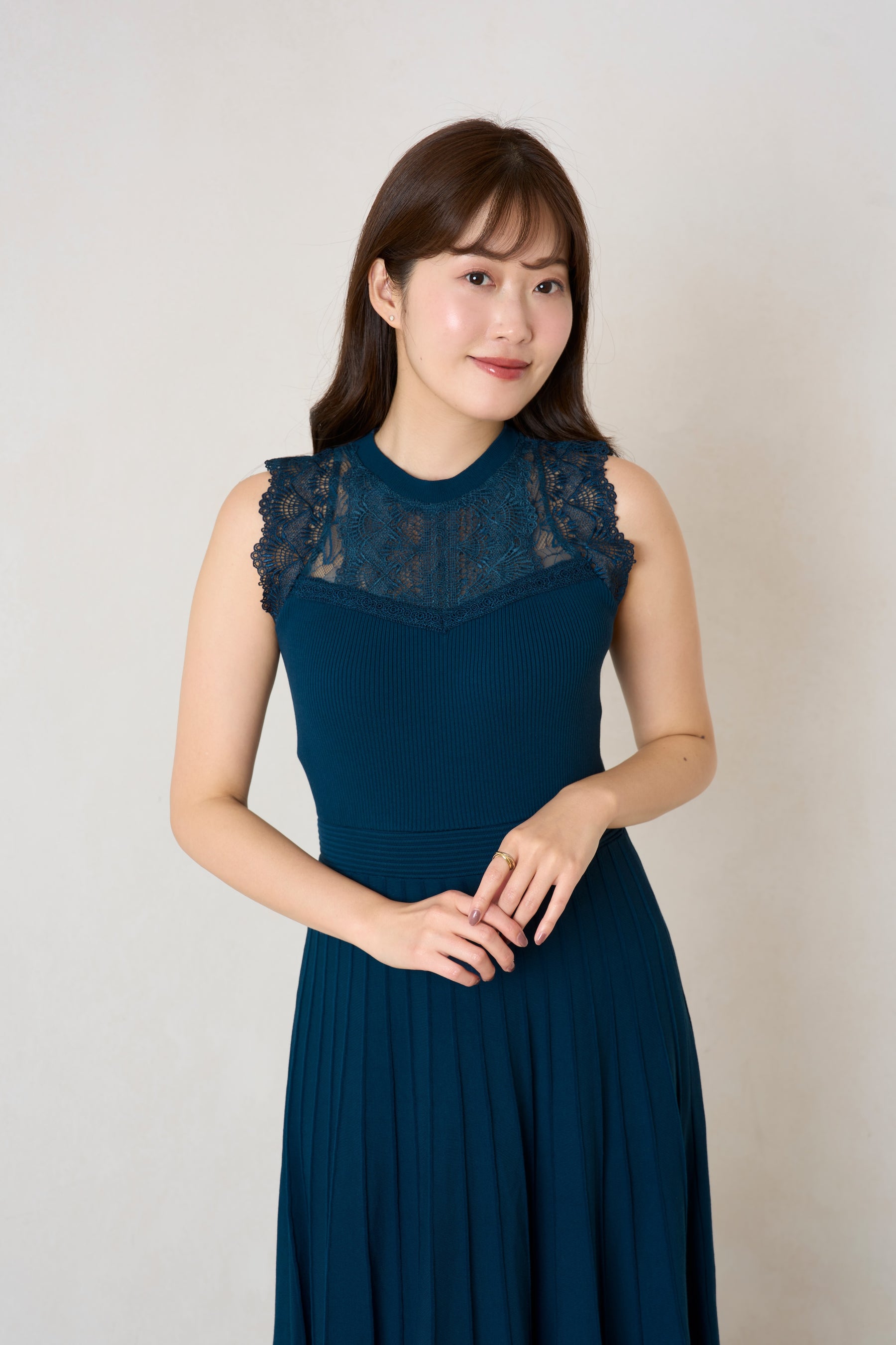 Pleated Lace Knit Dress