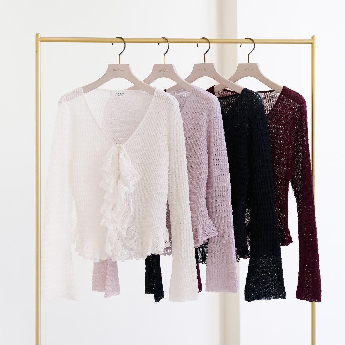 Ships in early August] [burgundy]Crochet Lace Cardigan