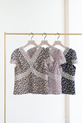 Cherry Pattern Lace Trim Top