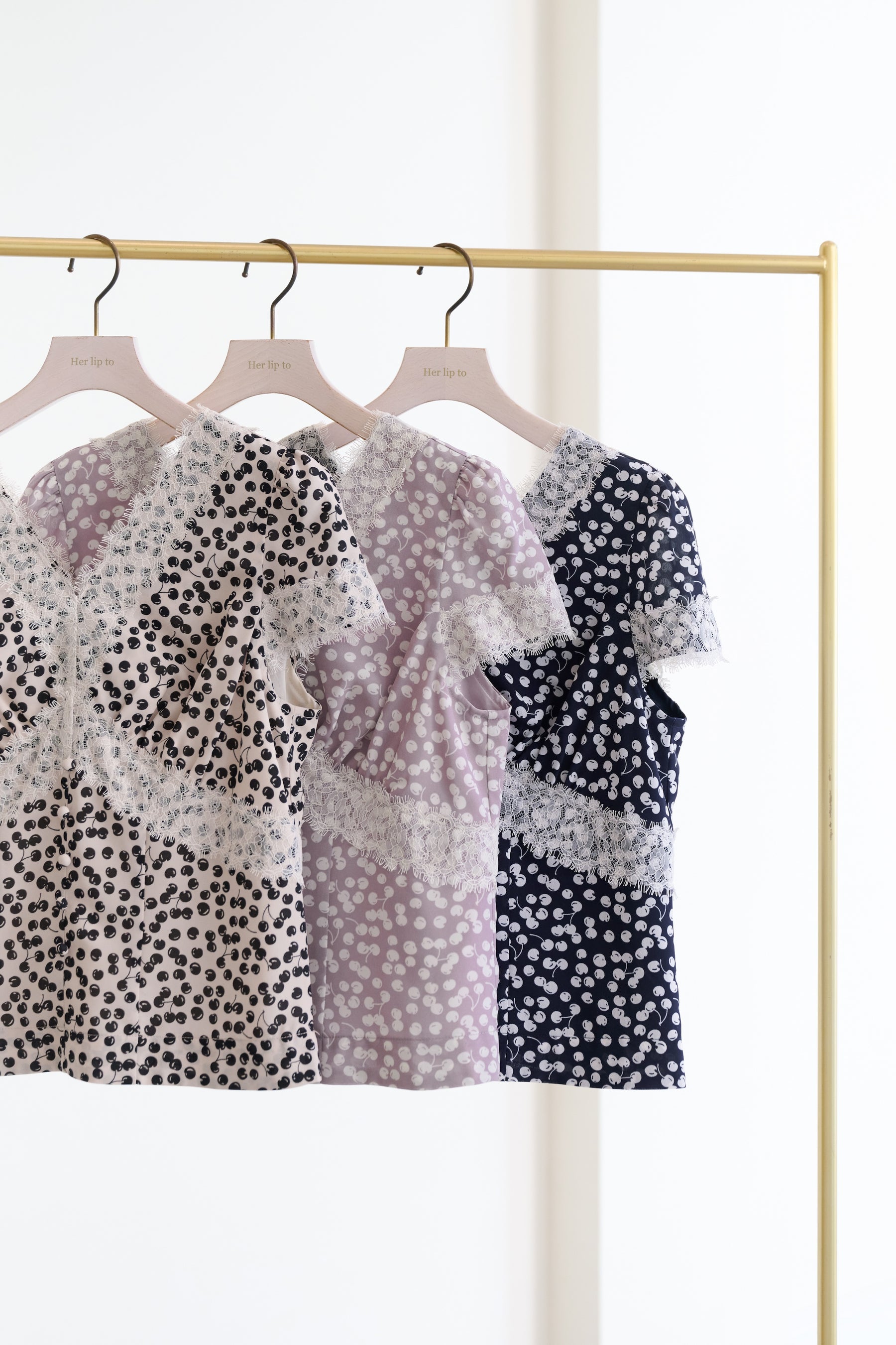 Cherry Pattern Lace Trim Top