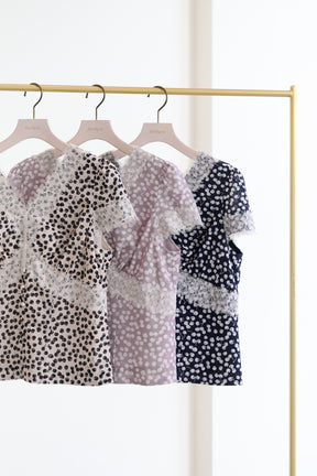 Cherry Pattern Lace Trim Top