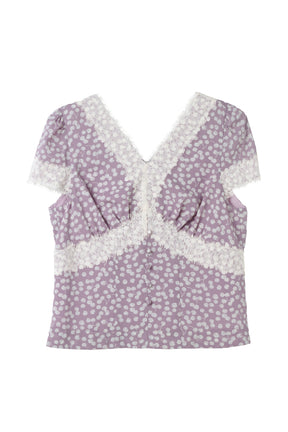 Cherry Pattern Lace Trim Top