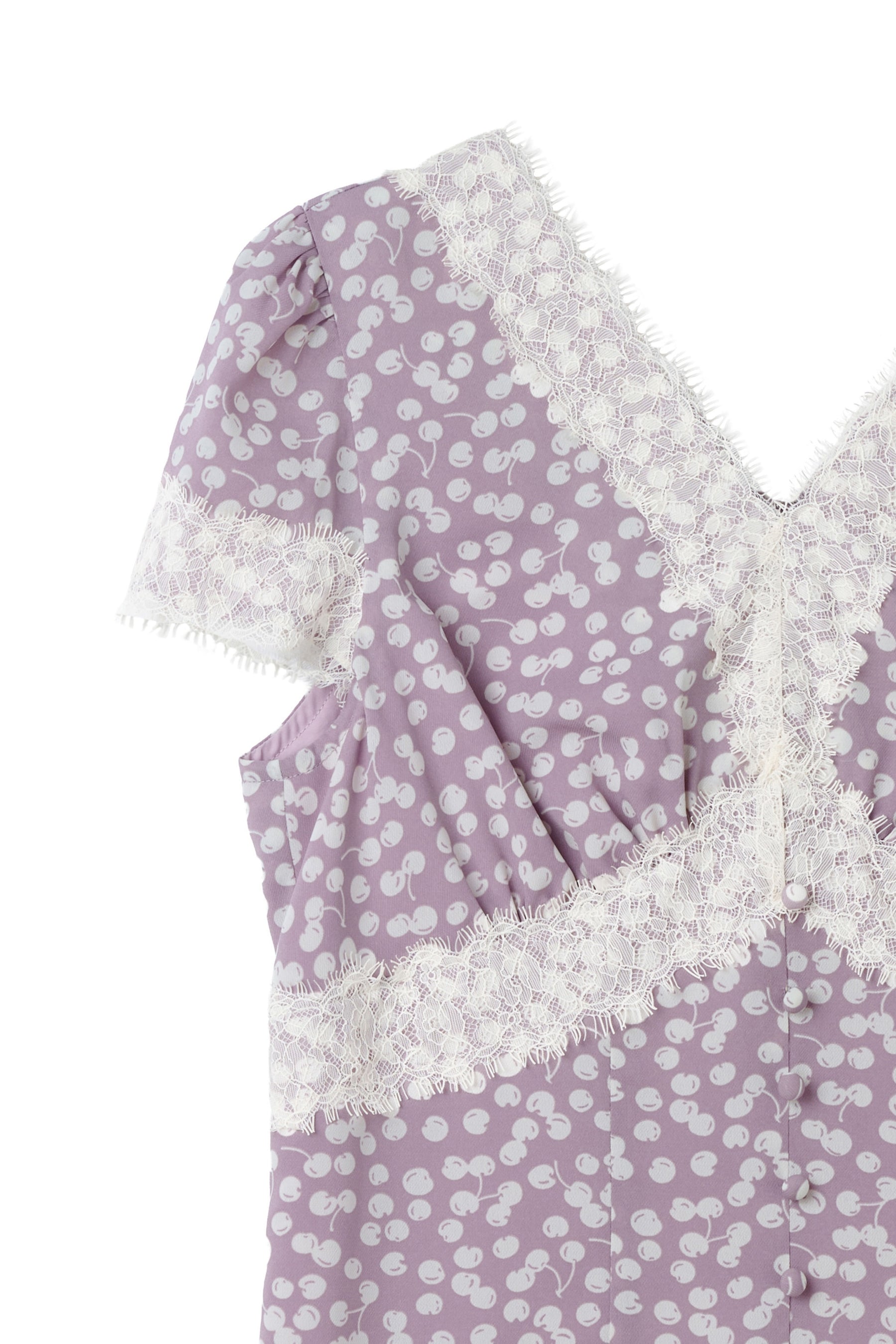 Cherry Pattern Lace Trim Top