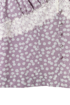 Cherry Pattern Lace Trim Top