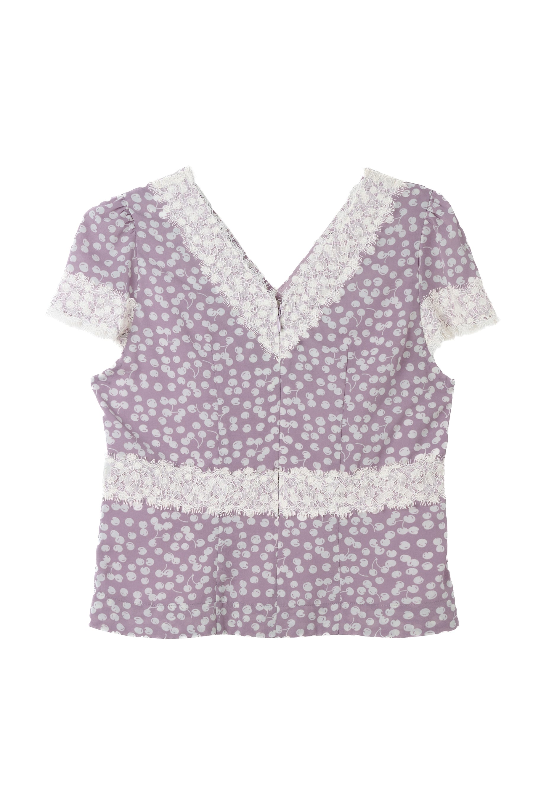 Cherry Pattern Lace Trim Top