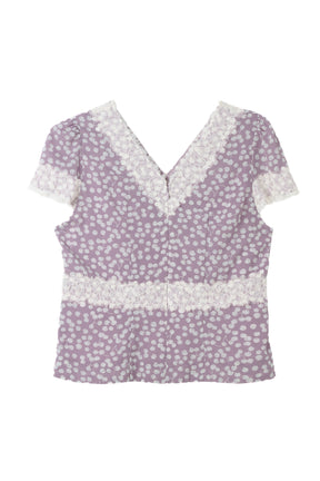 Cherry Pattern Lace Trim Top