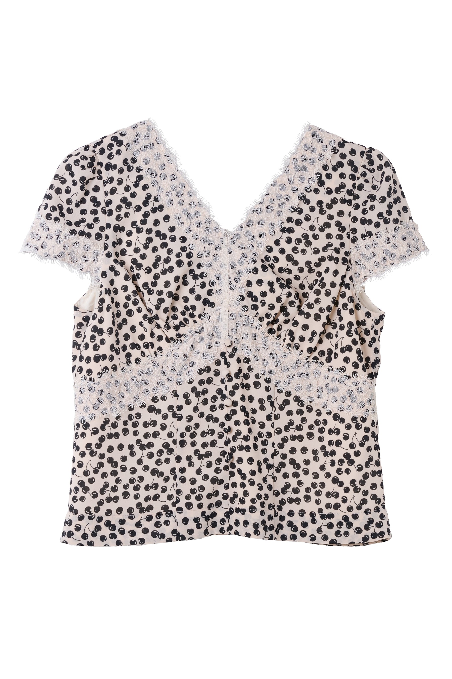 Cherry Pattern Lace Trim Top