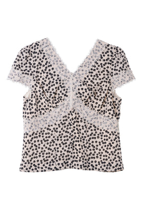 Cherry Pattern Lace Trim Top