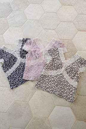 Cherry Pattern Lace Trim Top