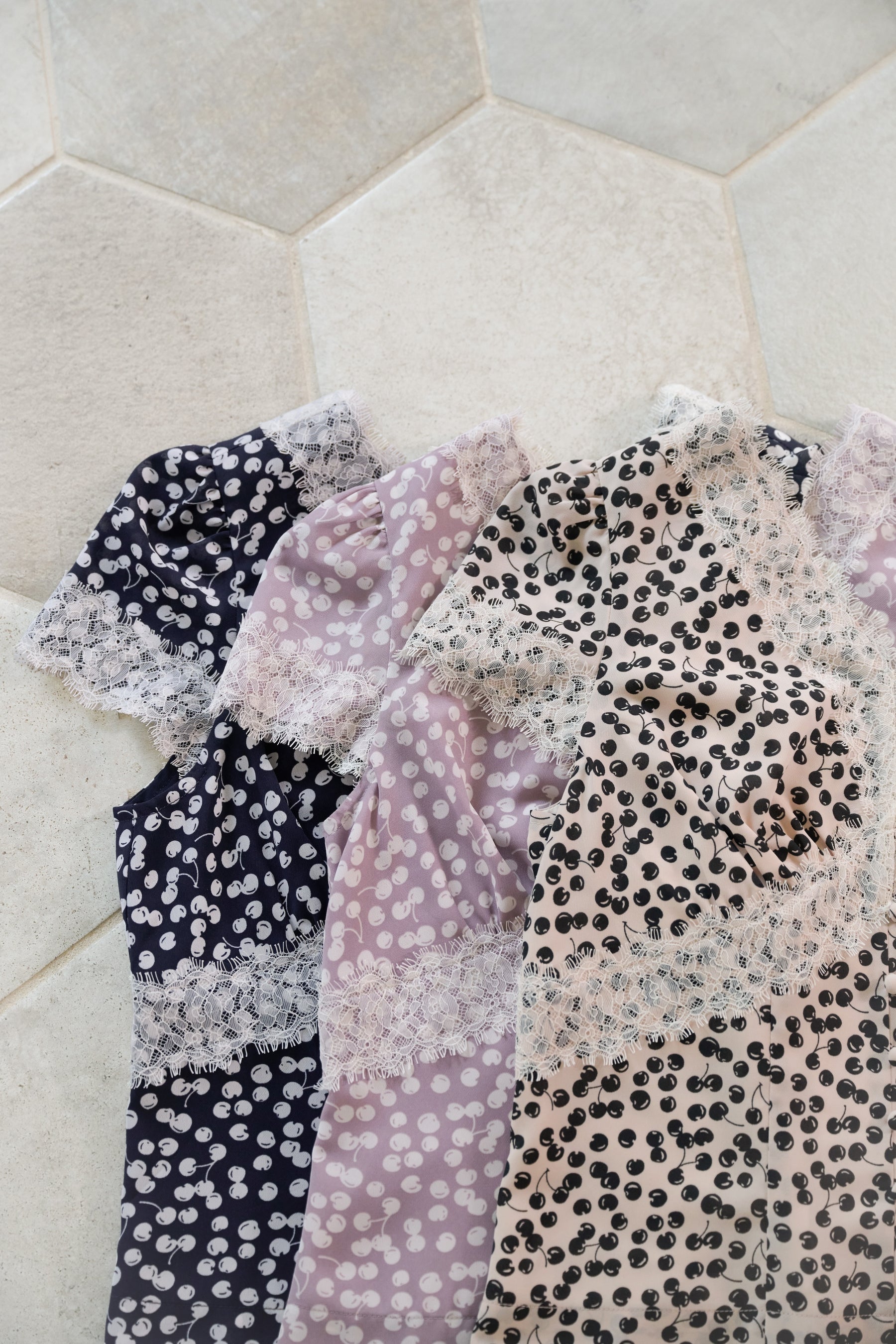 Cherry Pattern Lace Trim Top