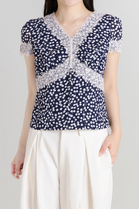 Cherry Pattern Lace Trim Top
