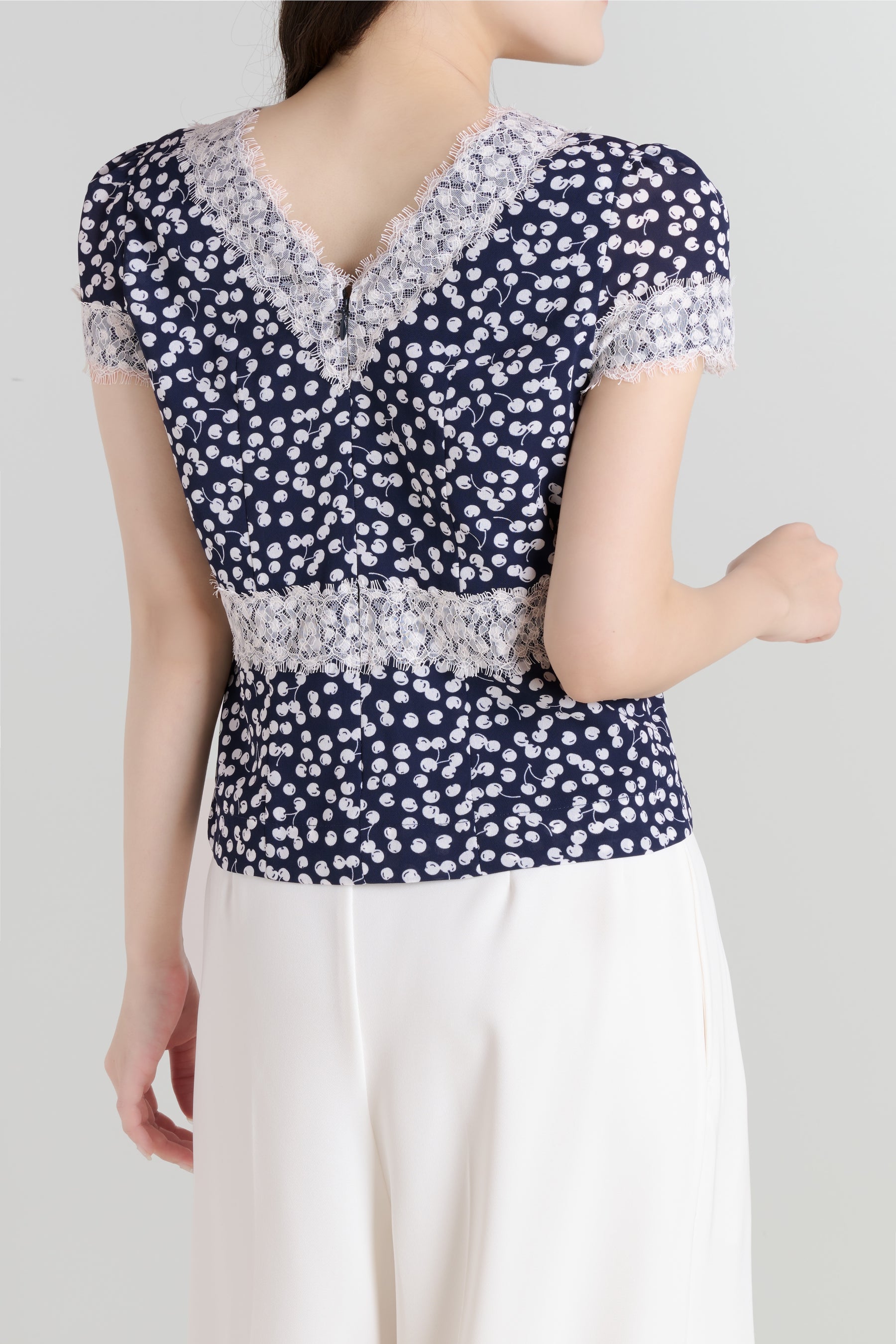 Cherry Pattern Lace Trim Top