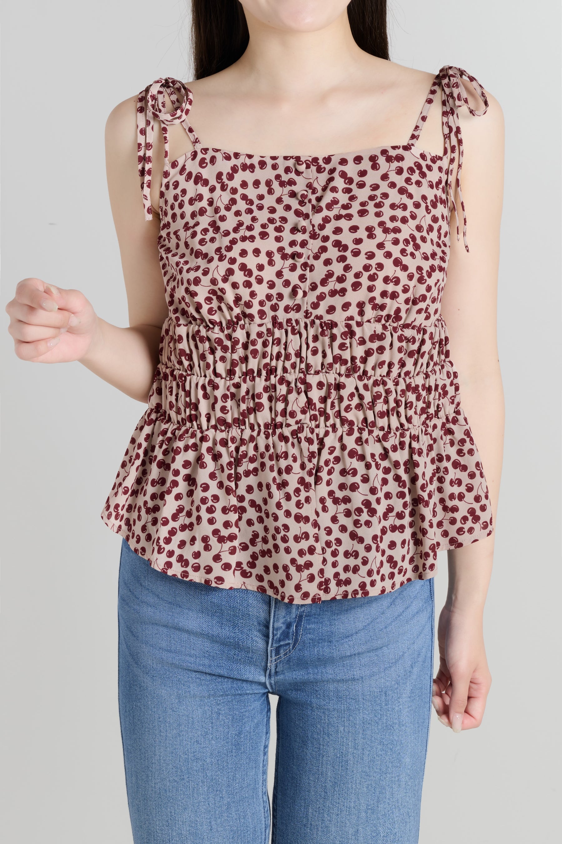 [New Color] Cherry Pattern Strap Top