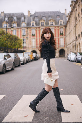 Volume-Sleeve Glitter Knit Top