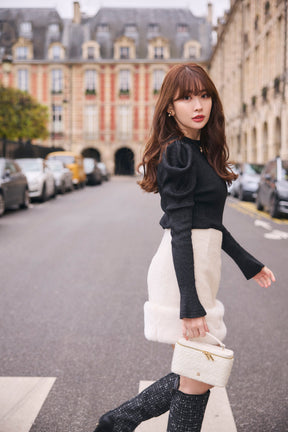 Volume-Sleeve Glitter Knit Top