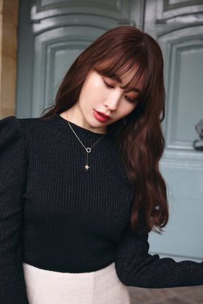 [New color] Volume-Sleeve Glitter Knit Top