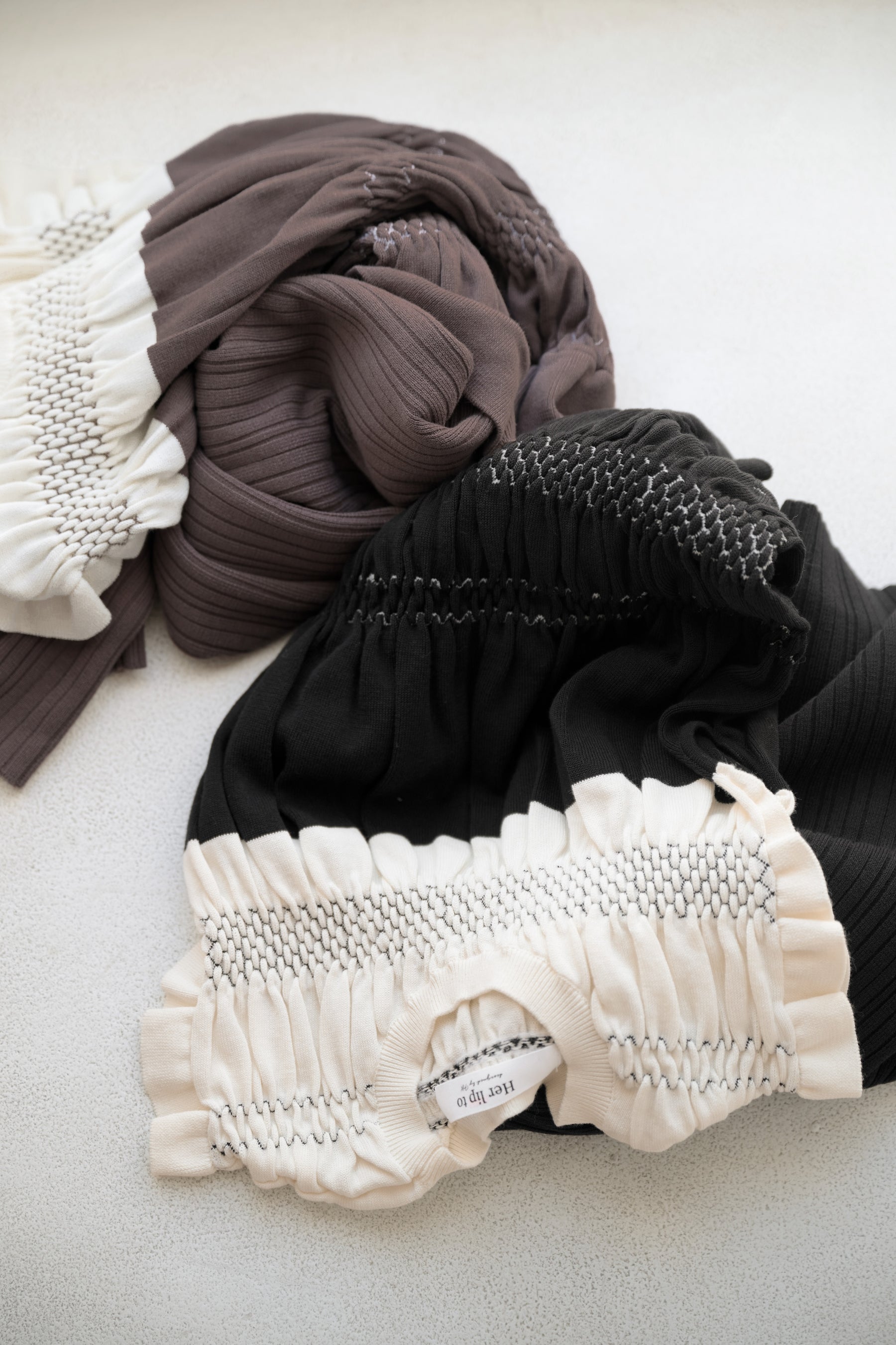 Two-Tone Gathered Knit Dress