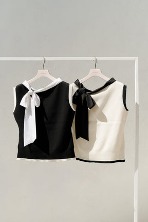 Two-Tone Bow Knit Top