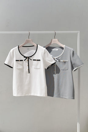 Two-Tone Ribbon-Trim Tee