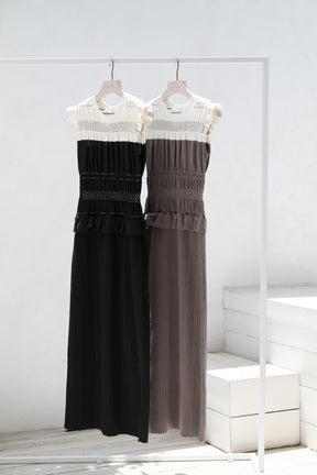 Two-Tone Gathered Knit Dress