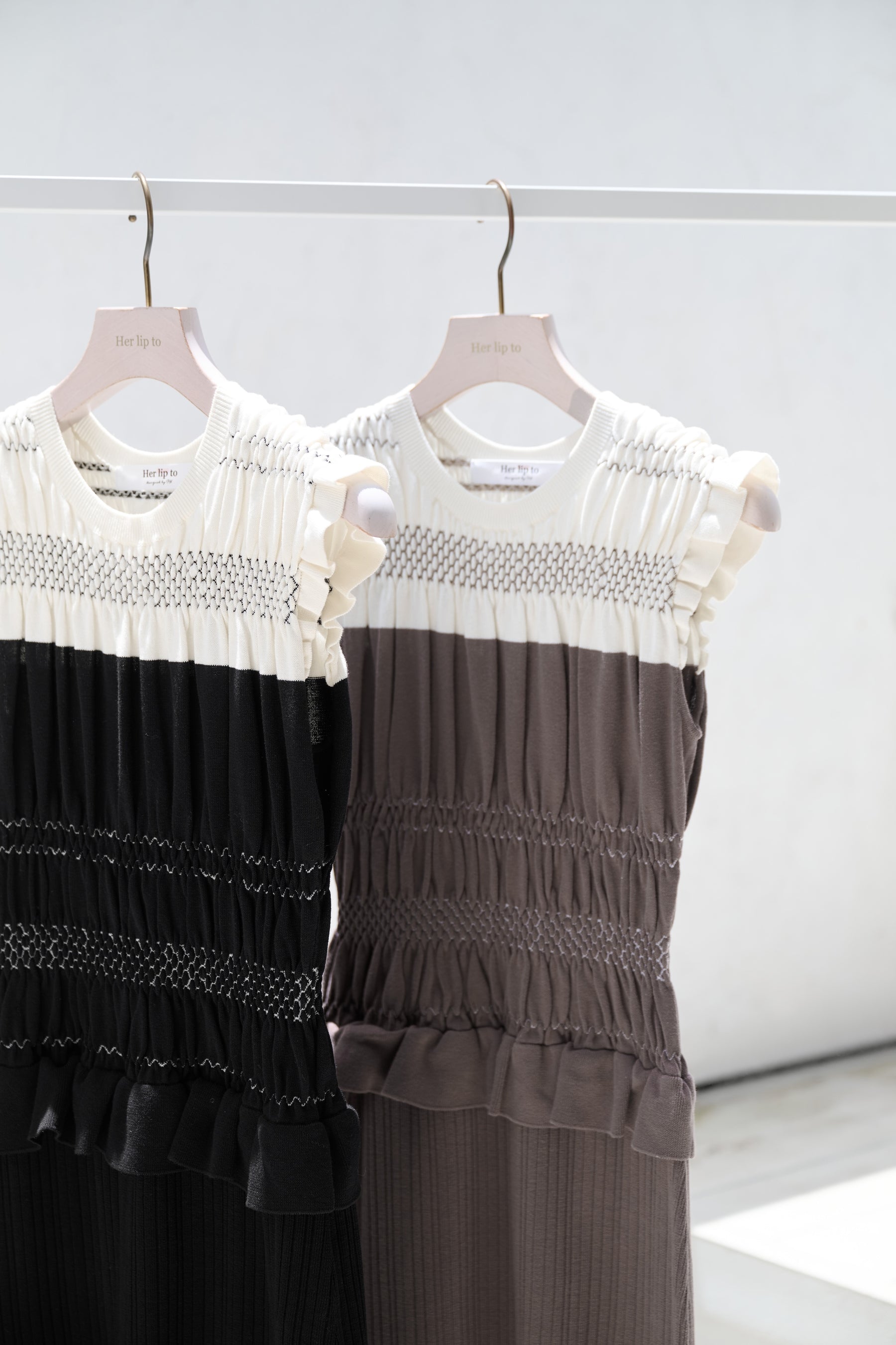 Two-Tone Gathered Knit Dress
