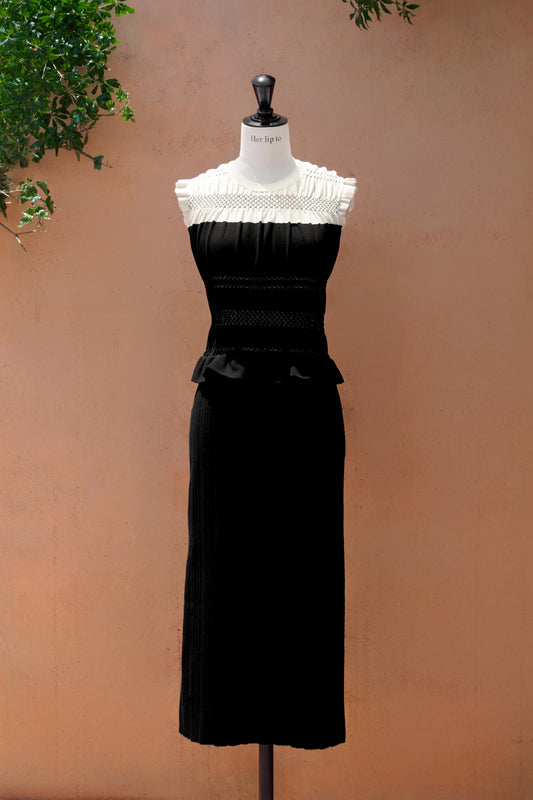 Two-Tone Gathered Knit Dress