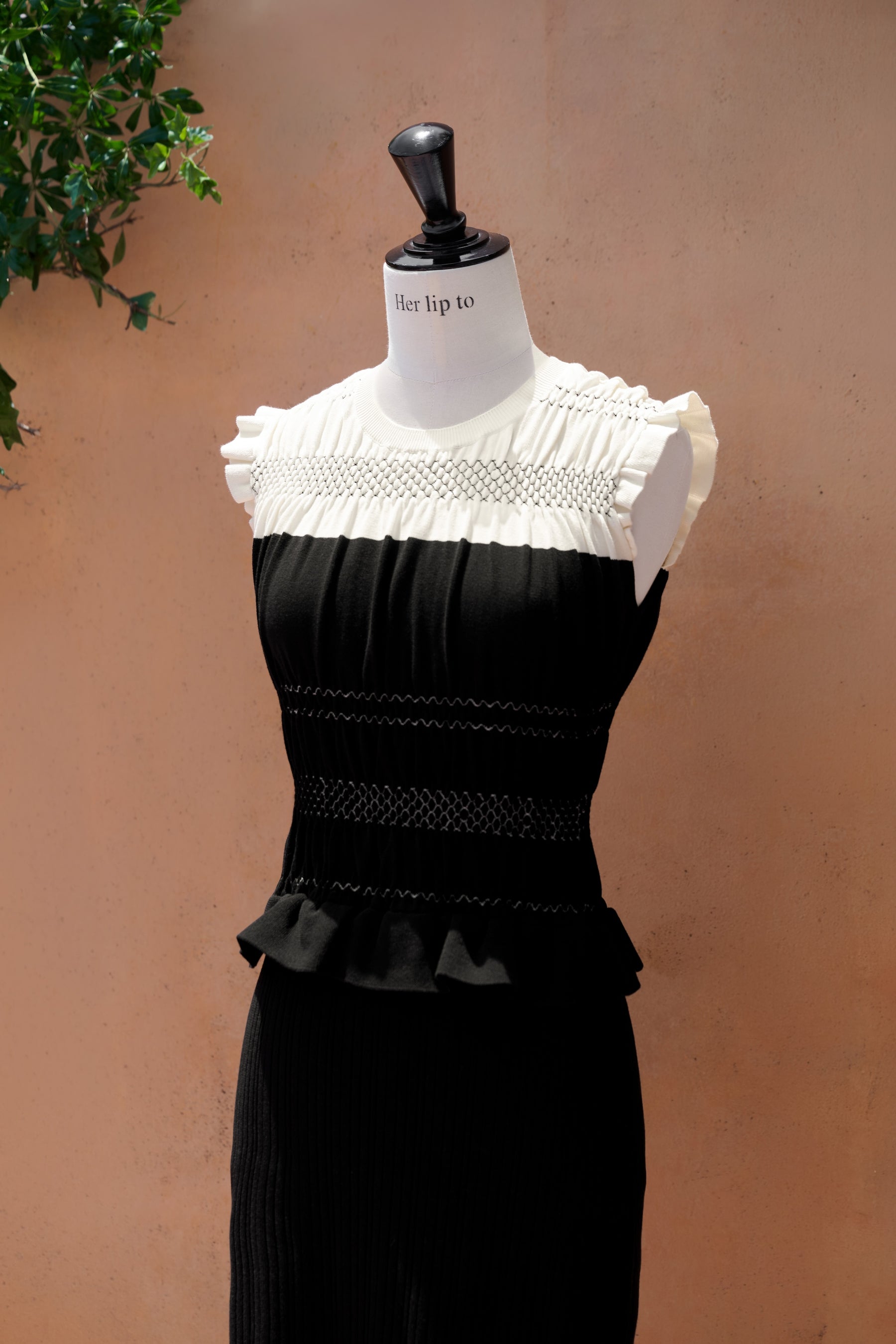 Two-Tone Gathered Knit Dress